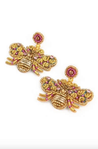 My Doris Gold and Pink Bee Earrings